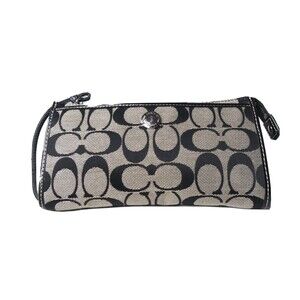 Coach Corner Zip Wallet Signature C Jacquard Clutch Purse Leather Trim